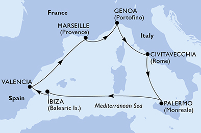 Itinerar plavby lodí - Plavba lodí Palermo
